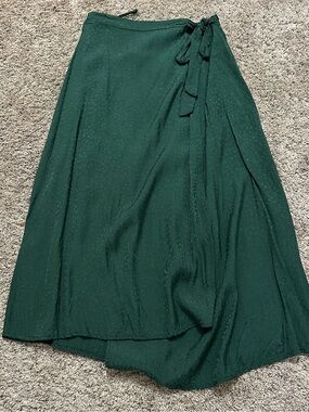 #198 Dark Green Tie-Waist Wrap Skirt - Women's A-Line Maxi